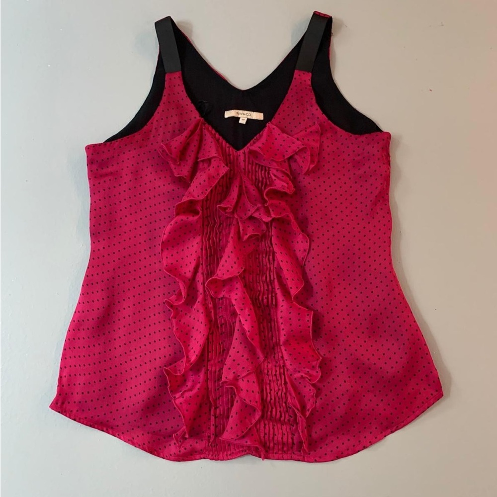 Pink polka dot tank with ruffles - S